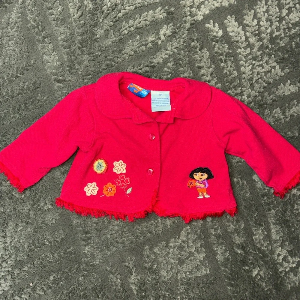 Vintage Y2K Dora the Explorer Red Fringe Embroidered Jacket 12M 2003 Viacom